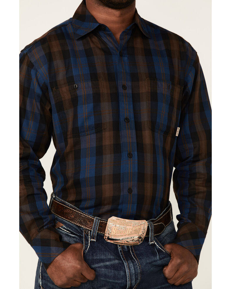 Resistol Men's Large Plaid Long Sleeve Button-Down Western Shirt , Blue, hi-res