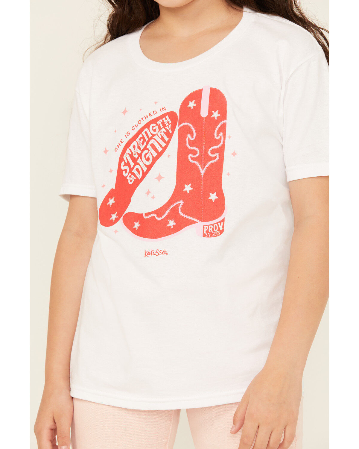Image #3 - Kerusso Girls' Strength And Dignity Short Sleeve Graphic Tee, White, hi-res