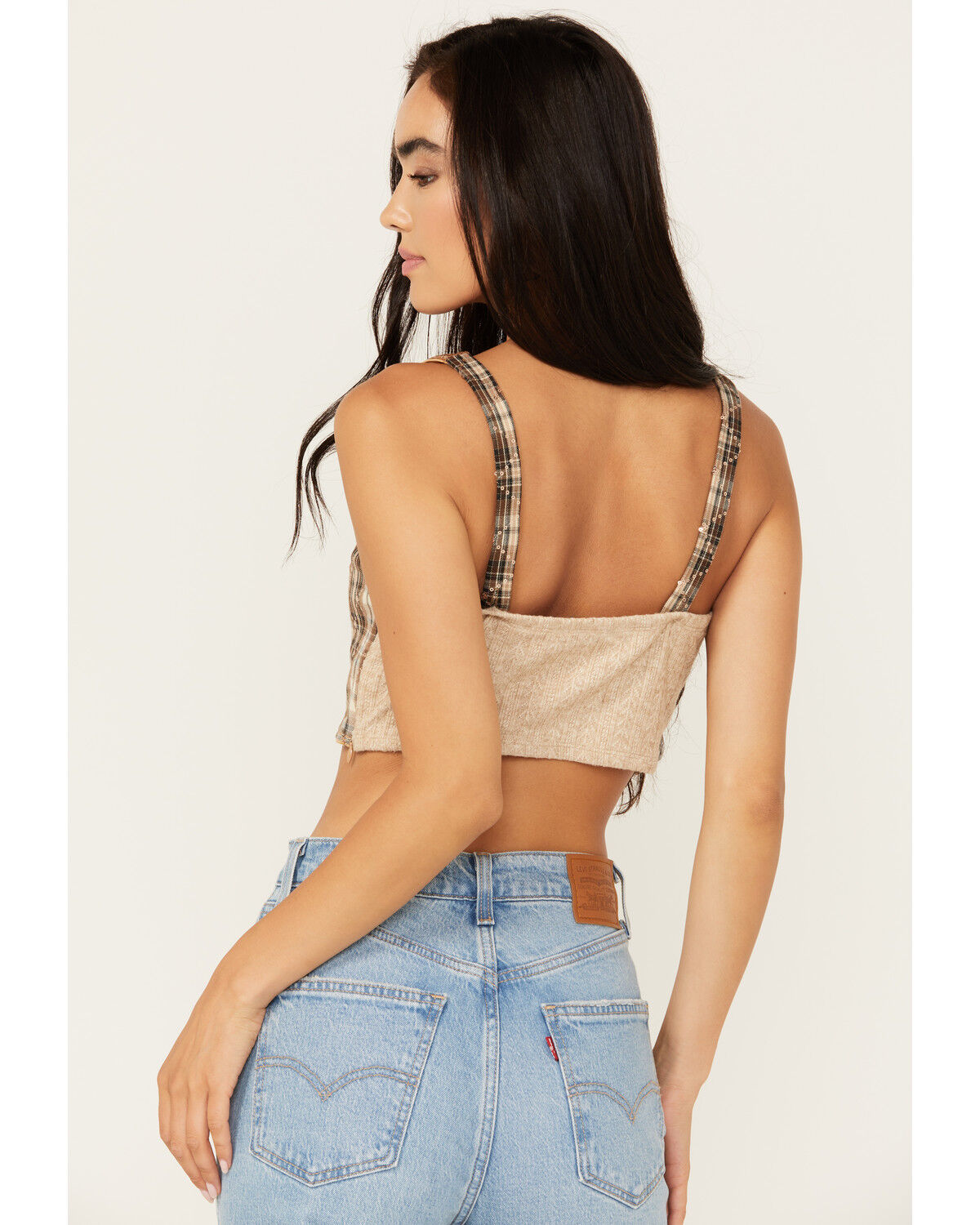 Image #4 - Miss Me Women's Sequins Plaid Print Cropped Tank, Rust Copper, hi-res