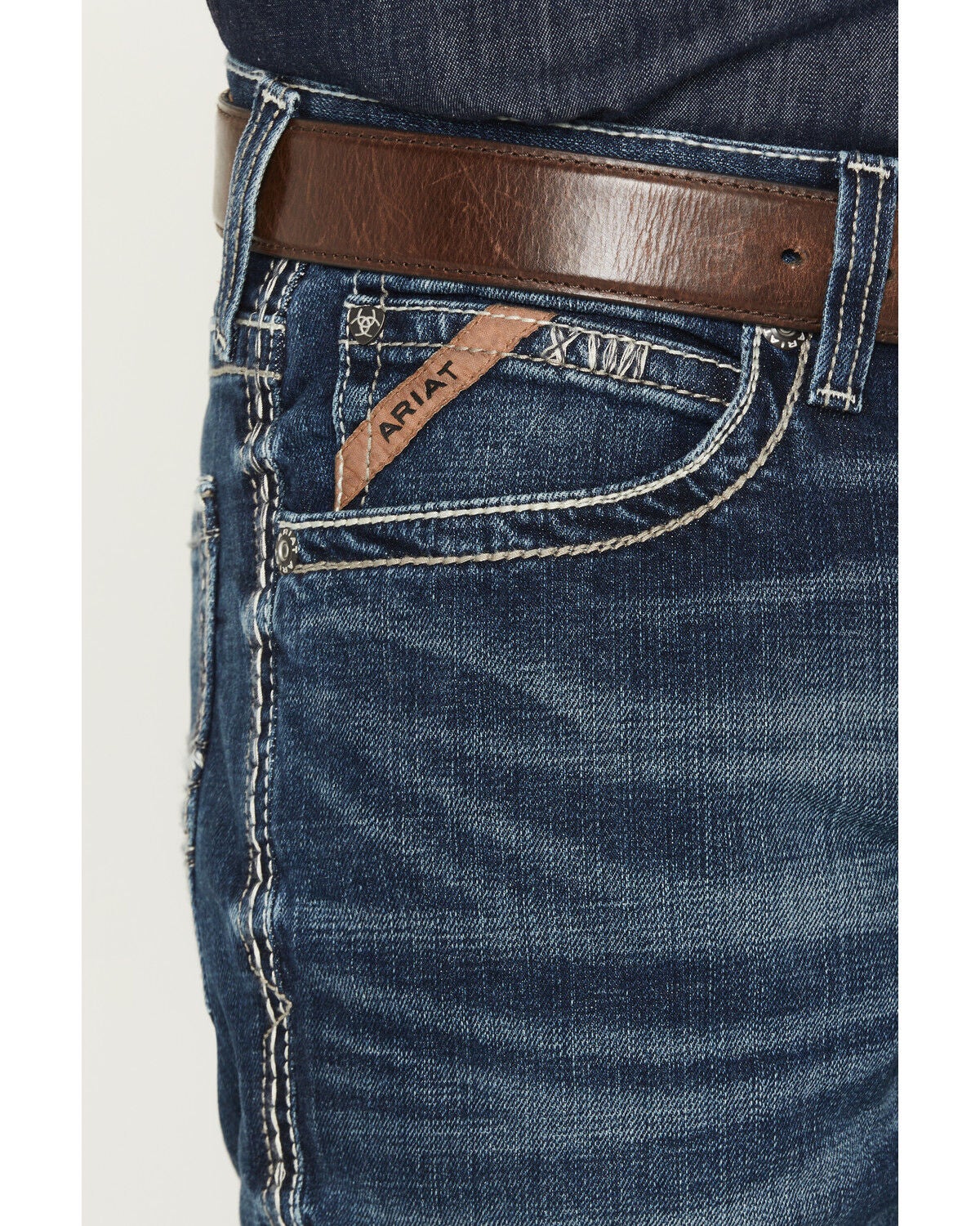Image #2 - Ariat Men's Boot Barn Exclusive M4 Adkins Dark Wash Relaxed Fit Stretch Bootcut Jeans, Blue, hi-res