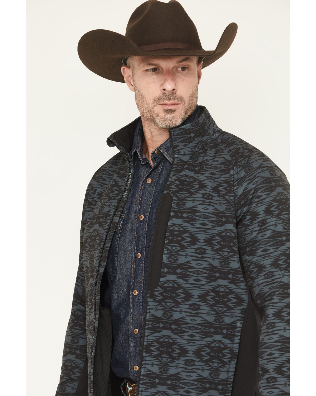 Image #2 - RANK 45&reg; Men's Aries Tonal Southwestern Softshell Jacket, Black, hi-res
