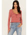 Image #1 - Bila Women's Pointelle Reed Long Sleeve Top, Burgundy, hi-res