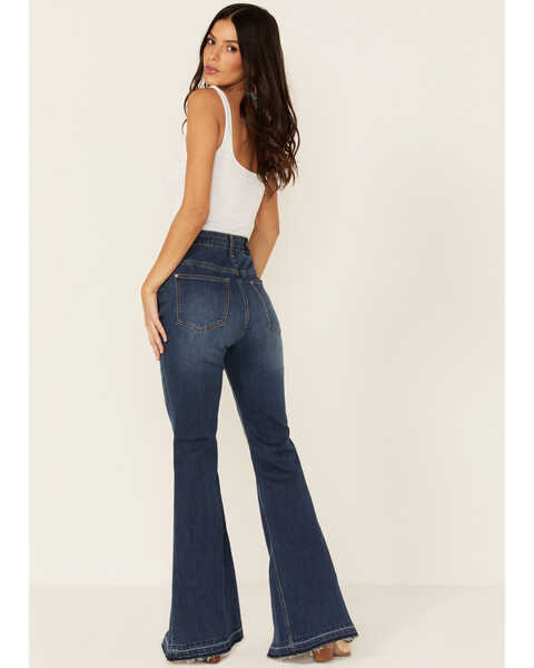 Image #3 - Grace in LA Women's High Rise Split Bottom Flare Denim Jeans, Blue, hi-res