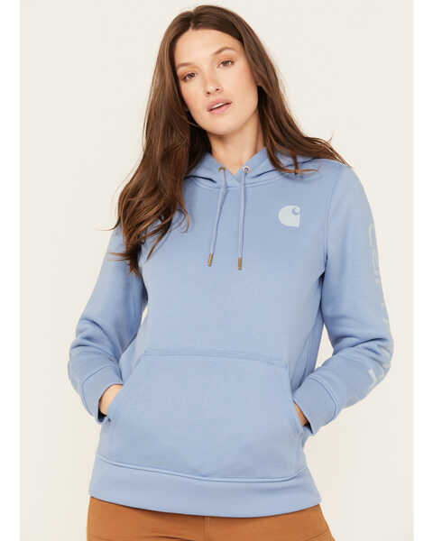 Image #1 - Carhartt Women's Relaxed Fit Midweight Graphic Hoodie , Light Blue, hi-res
