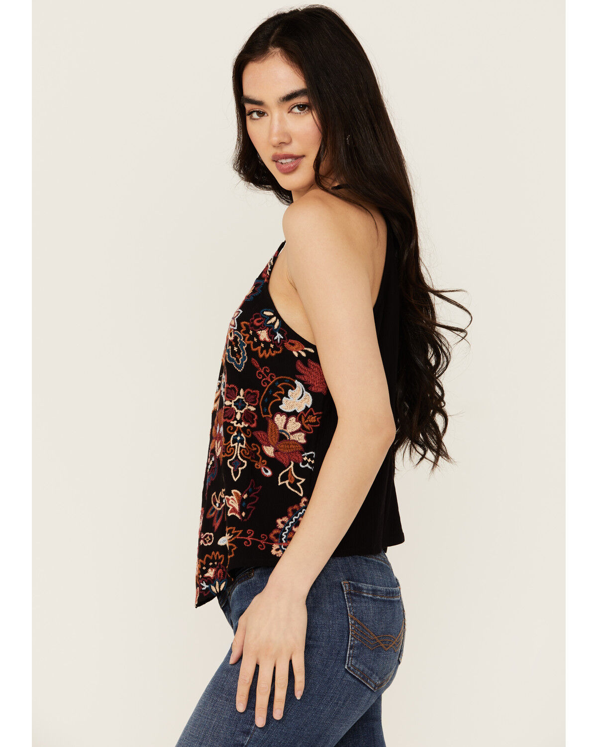 Image #2 - Idyllwind Women's Scrolling Floral Haze Embroidered Sleeveless Top, Black, hi-res