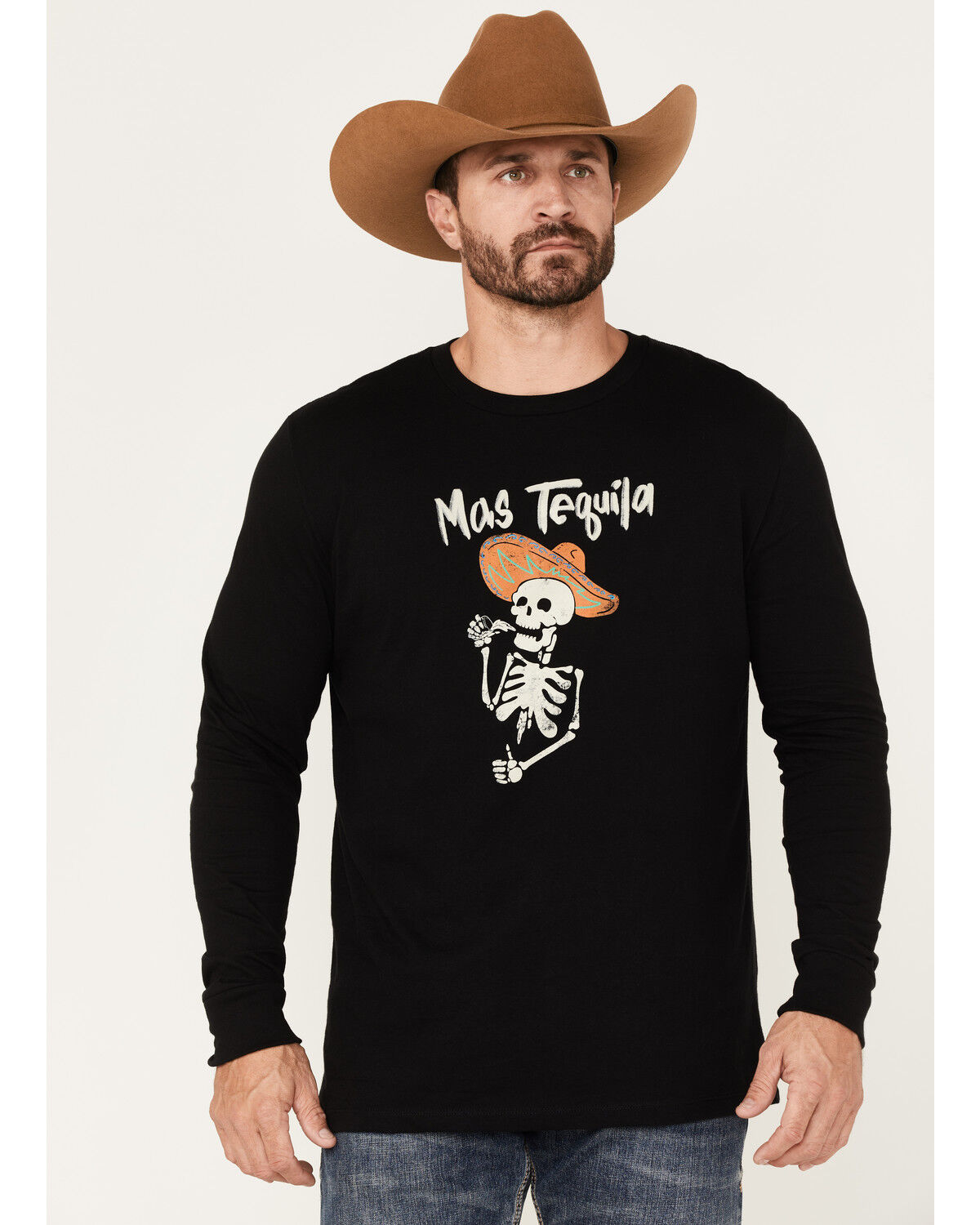 Image #1 - Moonshine Spirit Men's Mas Tequila Skeleton Graphic Long Sleeve T-Shirt, Black, hi-res