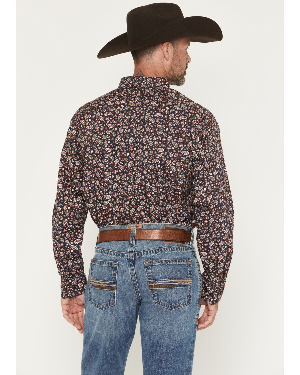 Image #4 - Ariat Men's Wallace Paisley Print Long Sleeve Button-Down Western Shirt, Navy, hi-res