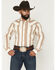 Image #1 - Wrangler Men's Boot Barn Exclusive Retro Stripe Print Long Sleeve Snap Western Shirt, Cream, hi-res