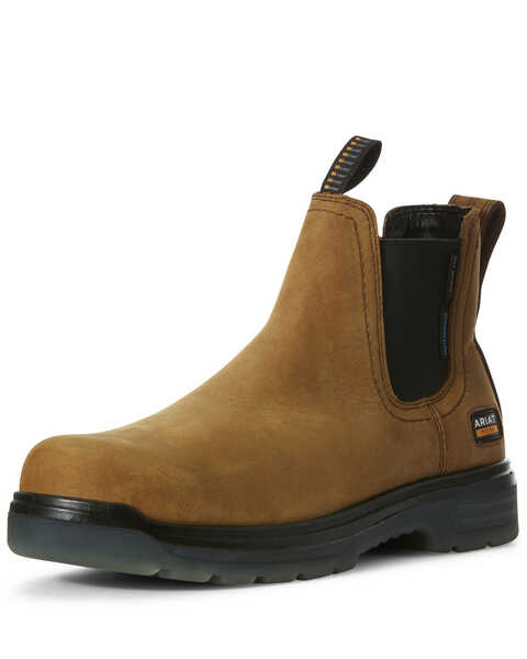 Image #1 - Ariat Men's Turbo Chelsea Waterproof Work Boots - Carbon Toe, Brown, hi-res