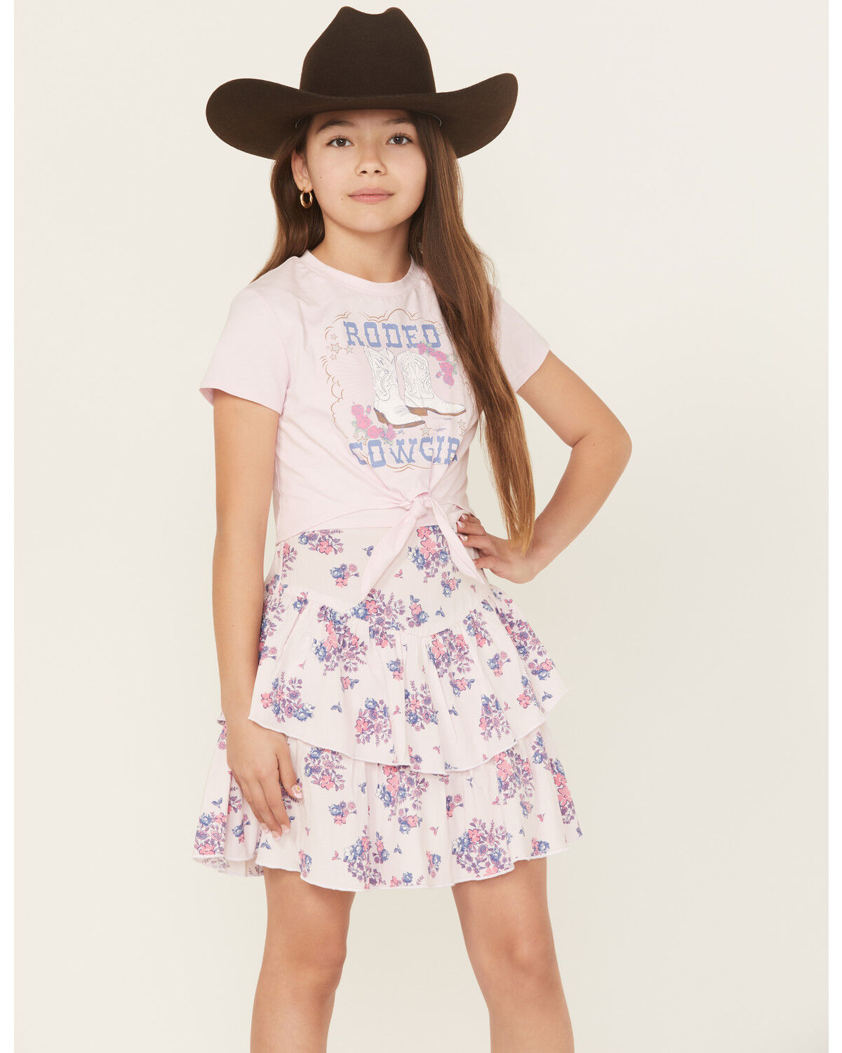 Image #1 - Sugar California Girls' T-Shirt Skirt Set - 2 Piece, Pink, hi-res