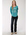 Image #3 - Roper Women's Solid Blue Feather Graphic Long Sleeve Top, Blue, hi-res