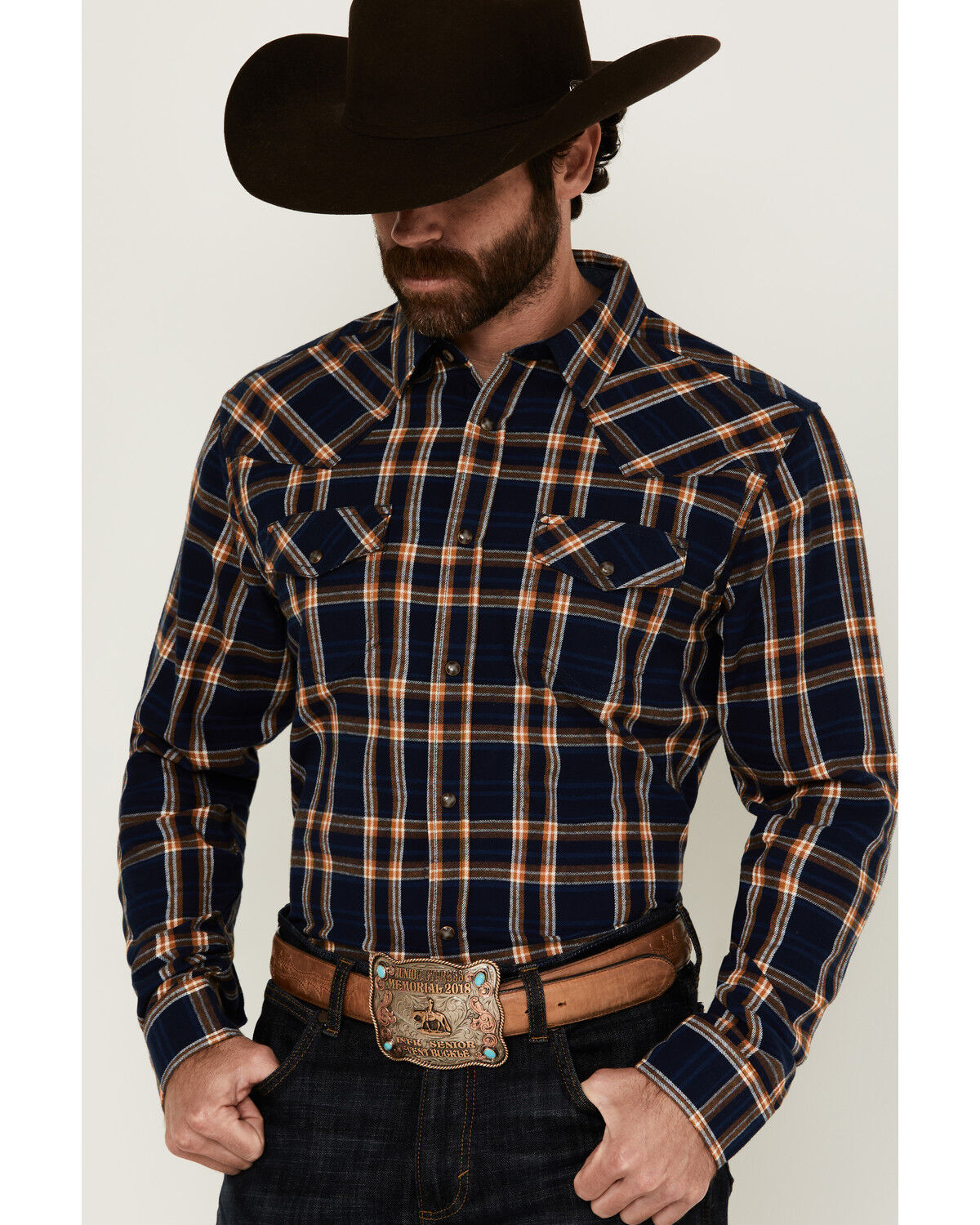 Image #2 - Cody James Men's Tombstone Plaid Print Long Sleeve Snap Western Shirt, Navy, hi-res