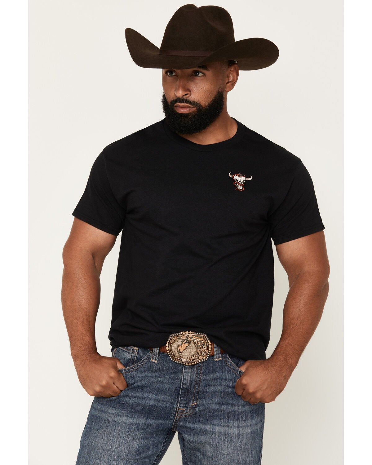 Image #1 - Cody James Men's Skull and Snake Embroidered Short Sleeve Graphic T-Shirt, Black, hi-res