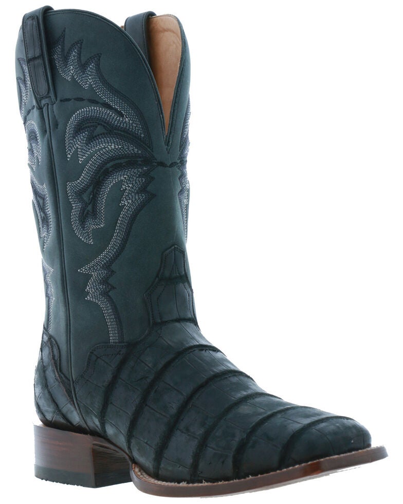 El Dorado Men's Black Caiman Leather Western Boots Wide Square Toe