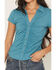 Image #3 - Shyanne Women's Ruched Short Sleeve Button-Down Shirt, Turquoise, hi-res
