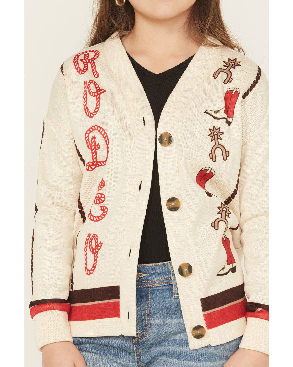 Image #3 - Cruel Girl Girls' Rodeo Novelty Cardigan, Cream, hi-res