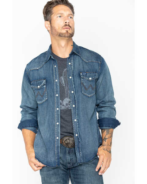 Wrangler Denium Pearl Snap Long Sleeve Shirt Men's XL - clothing &  accessories - by owner - apparel sale - craigslist