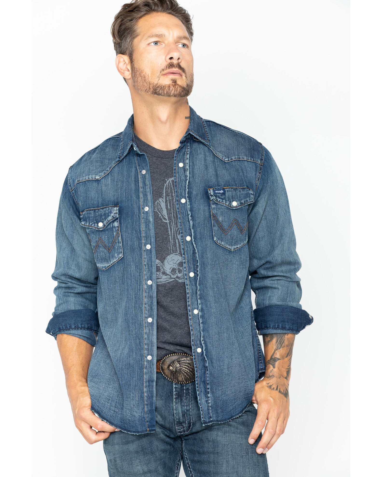 Wrangler Men s Slub Denim Long Sleeve Work Shirt Sheplers