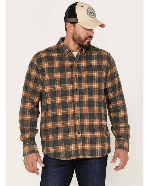 North River Men's Small Plaid Flannel Long Sleeve Button-Down Shirt, Tan, hi-res