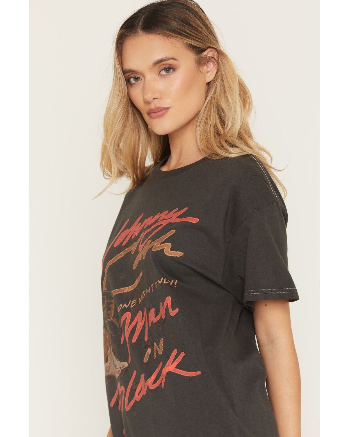 Image #2 - Merch Traffic Women's Johnny Cash Man In Black Short Sleeve Graphic Tee, Black, hi-res