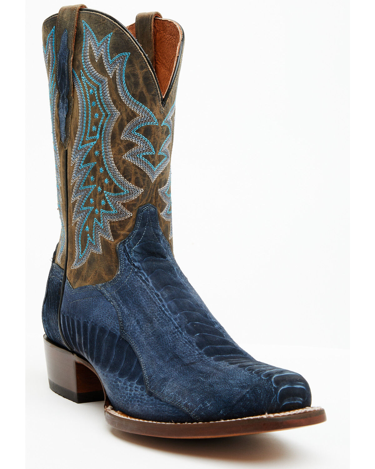 Image #1 - Dan Post Men's 11" Exotic Ostrich Leg Western Boots - Square Toe, Blue, hi-res