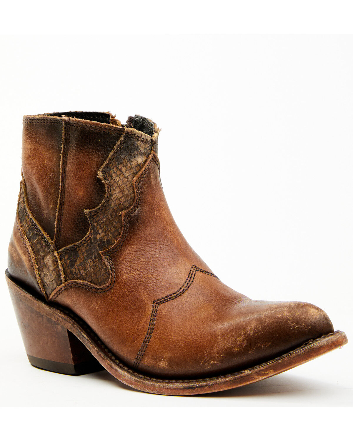 Image #1 - Liberty Black Women's Mosil Faux Snake Zipper Western Fashion Booties - Round Toe, Brown, hi-res