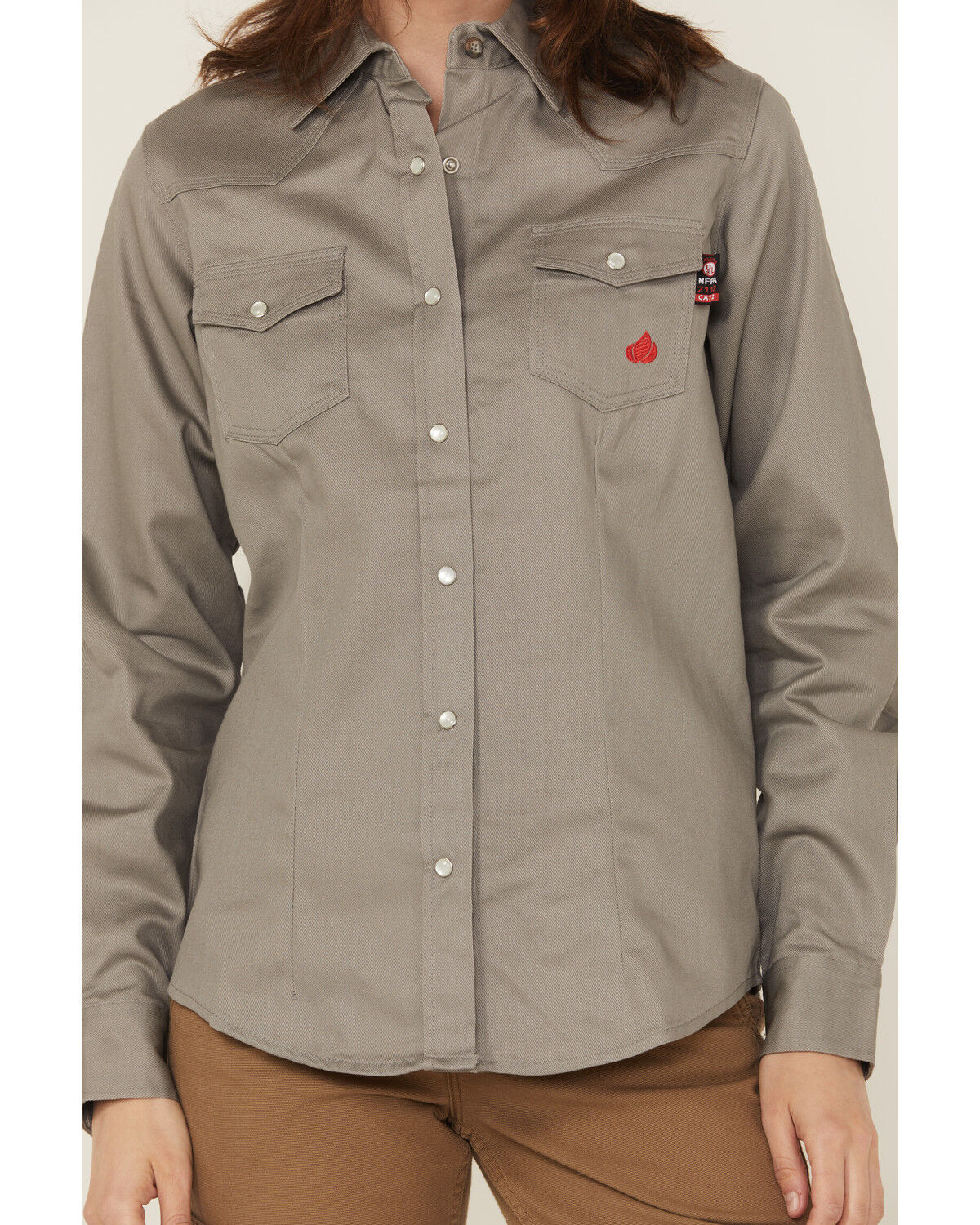 Image #3 - Forge Workwear Women's FR Solid Long Sleeve Snap Stretch Work Shirt, Grey, hi-res