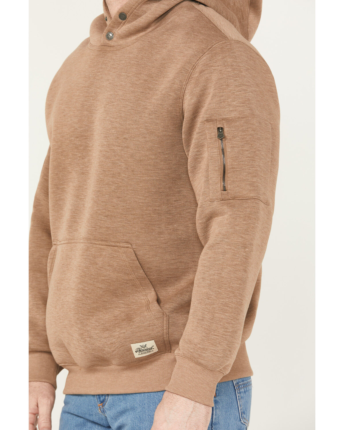 Image #3 - Thorogood Men's Snap Neck Hooded Sweatshirt, Lt Brown, hi-res