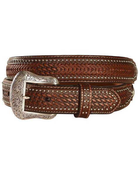 Nocona Belt Co. Men's Ostrich Basket Weave Billets Leather Belt, Brown, hi-res