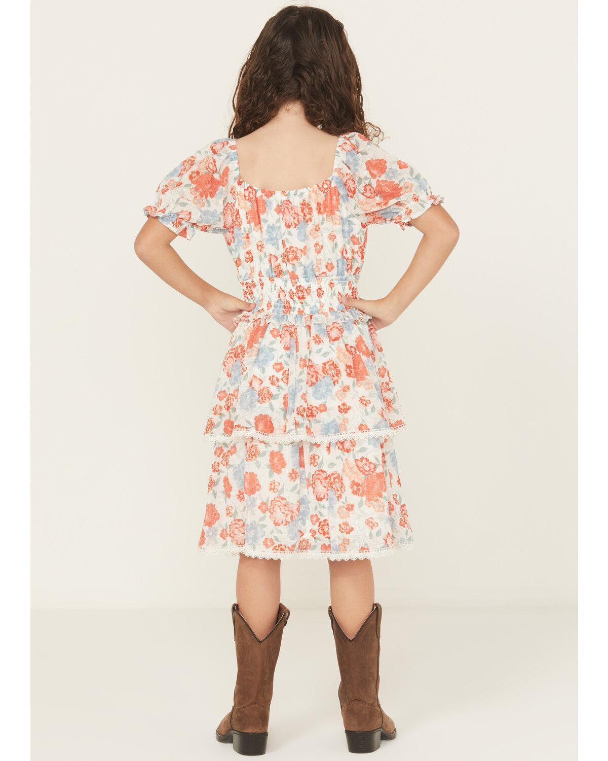 Image #4 - Ash & Violet Girls' Floral Chiffon Dot Short Sleeve Mini Dress, Multi, hi-res
