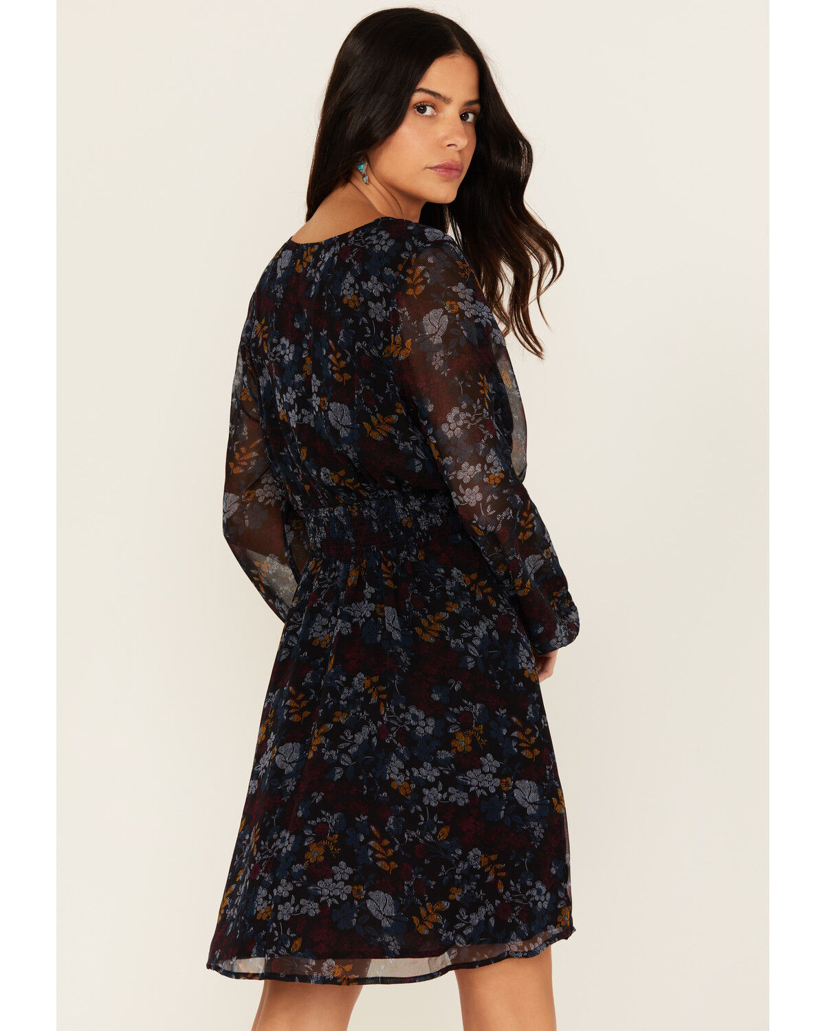 Image #4 - Shyanne Women's Floral Print Long Sleeve Mini Dress, Black, hi-res