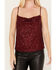 Image #3 - By Together Women's Sequin Cowl Neck Tank, Burgundy, hi-res