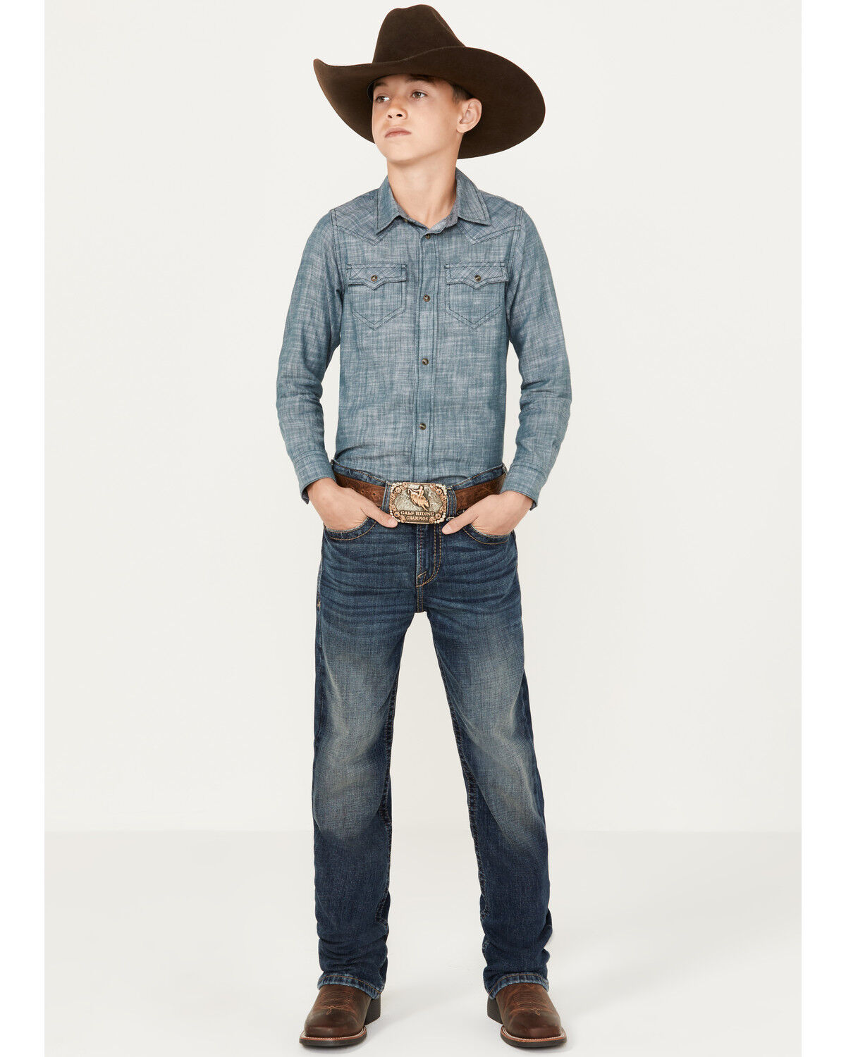 Image #1 - Ariat Boys' Medium Wash B4 Relaxed Stretch Bootcut Jeans, Medium Wash, hi-res
