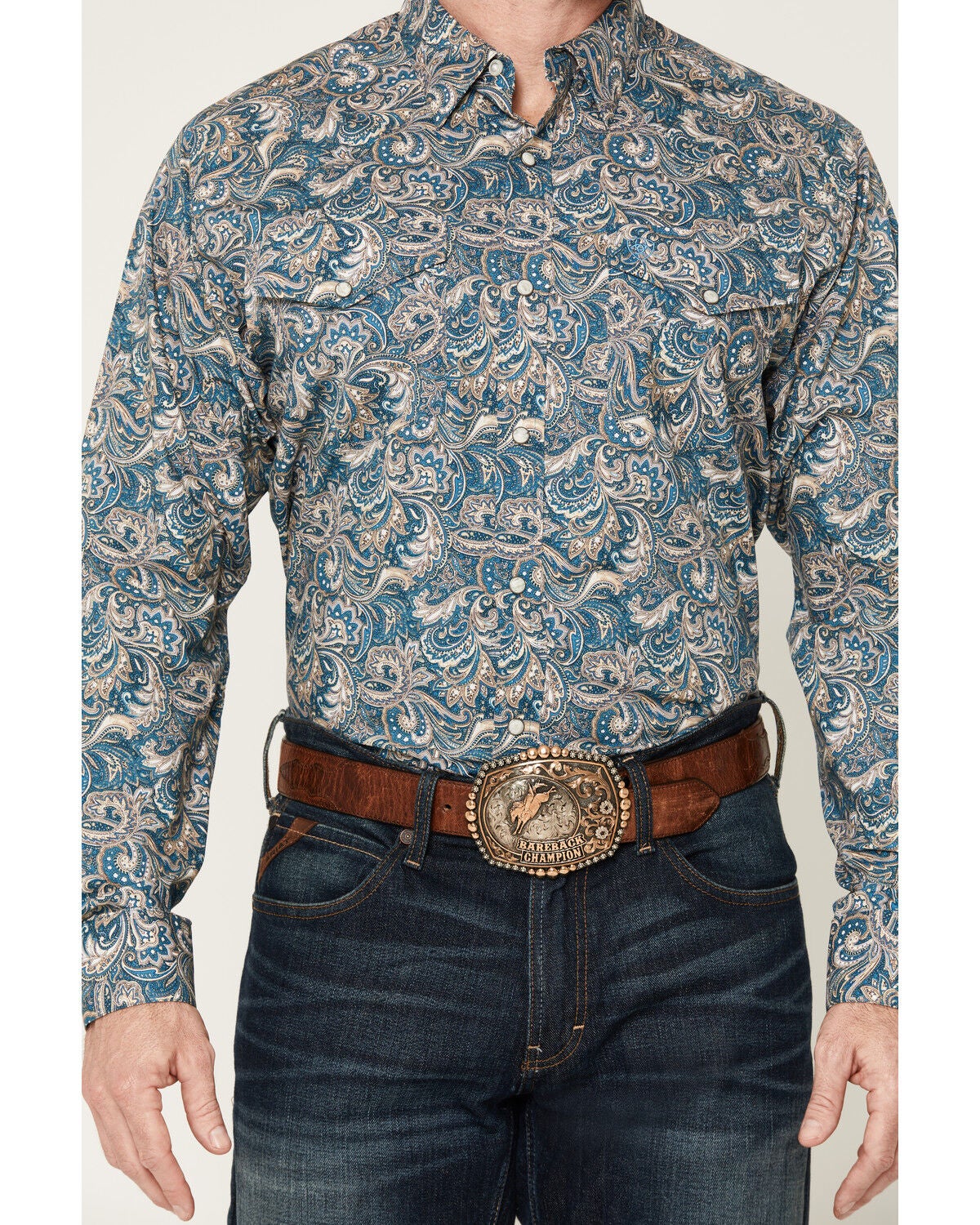 Image #3 - Ariat Men's Cedric Paisley Print Long Sleeve Snap Western Shirt, Blue, hi-res