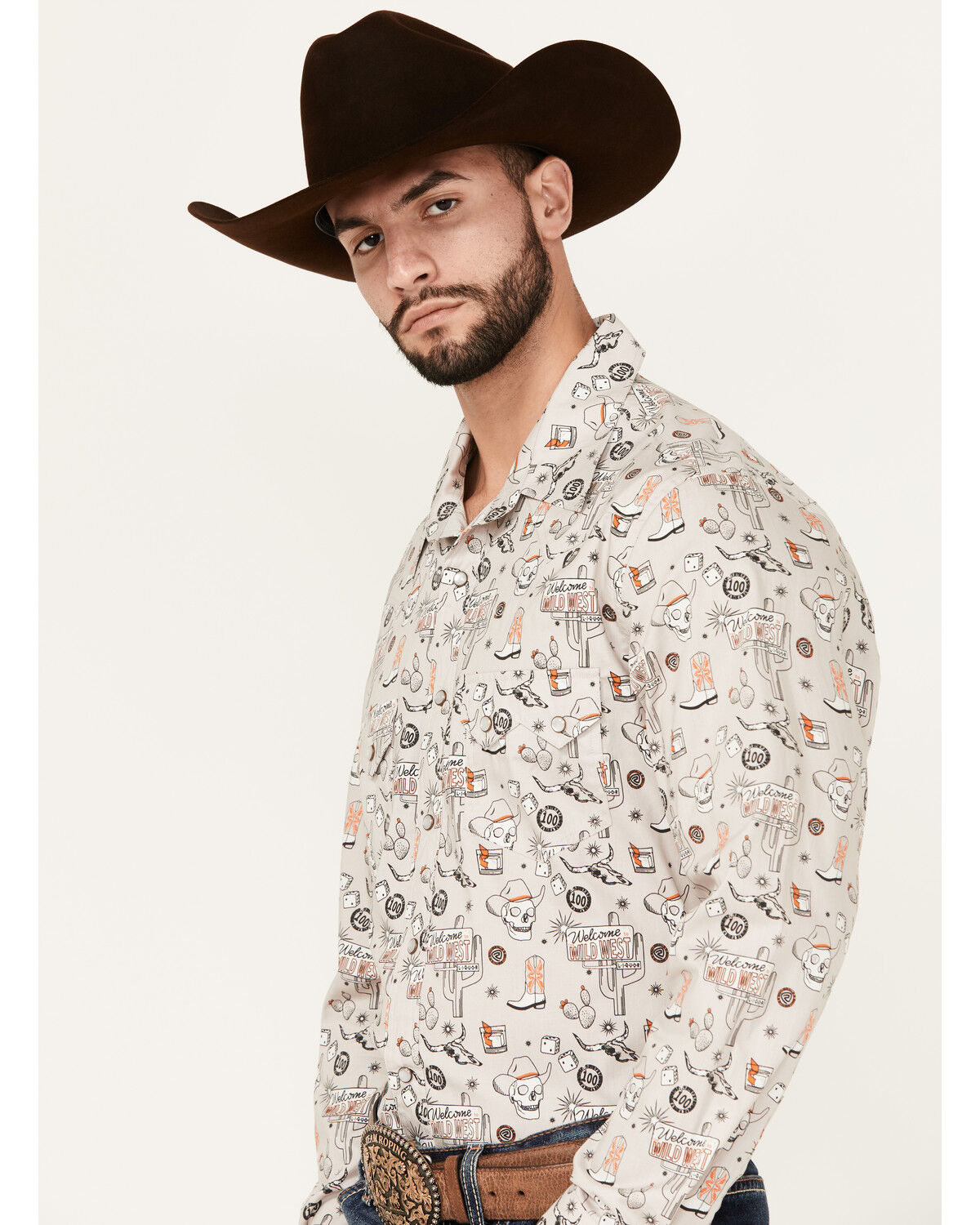 Image #2 - Rock & Roll Denim Men's Tattoo Print Long Sleeve Pearl Snap Stretch Western Shirt, Natural, hi-res