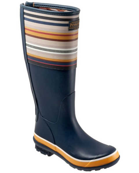 Image #1 - Pendleton Women's Bridger Stripe Tall Rain Boots - Round Toe, Navy, hi-res