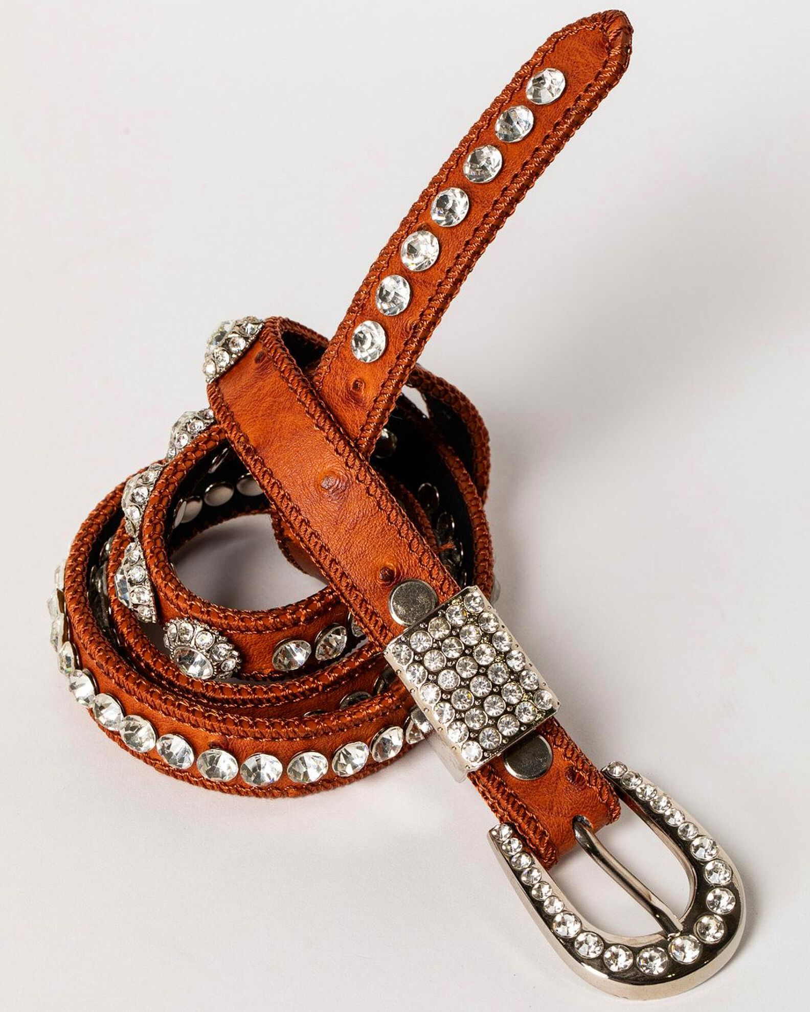 Image #2 - Shyanne Girls' Ostrich Print Rhinestone Belt, Brown, hi-res