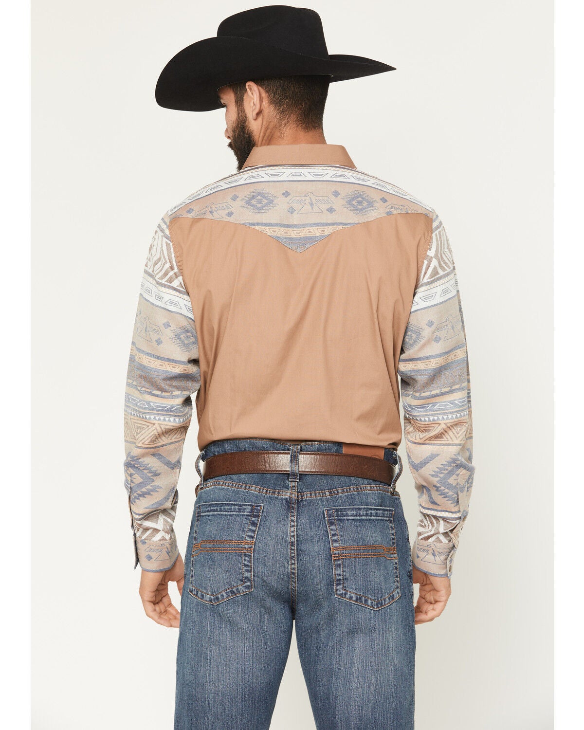 Image #4 - Cody James Men's Bronco Southwestern Block Long Sleeve Snap Western Shirt, Tan, hi-res