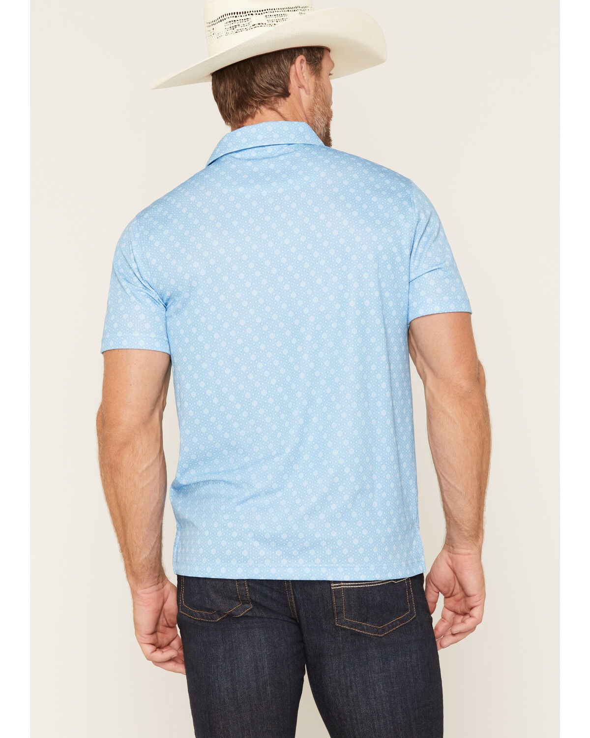 Image #4 - Rock & Roll Denim Men's Geo Print Short Sleeve Button-Down Stretch Polo, Blue, hi-res