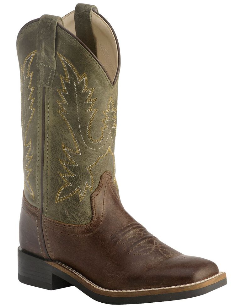 Old West Children's Stiched Olive Cowboy Boots - Square Toe | Sheplers