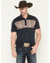 Image #1 - RANK 45® Men's Southwestern Print Border Short Sleeve Button-Down Polo, Navy, hi-res