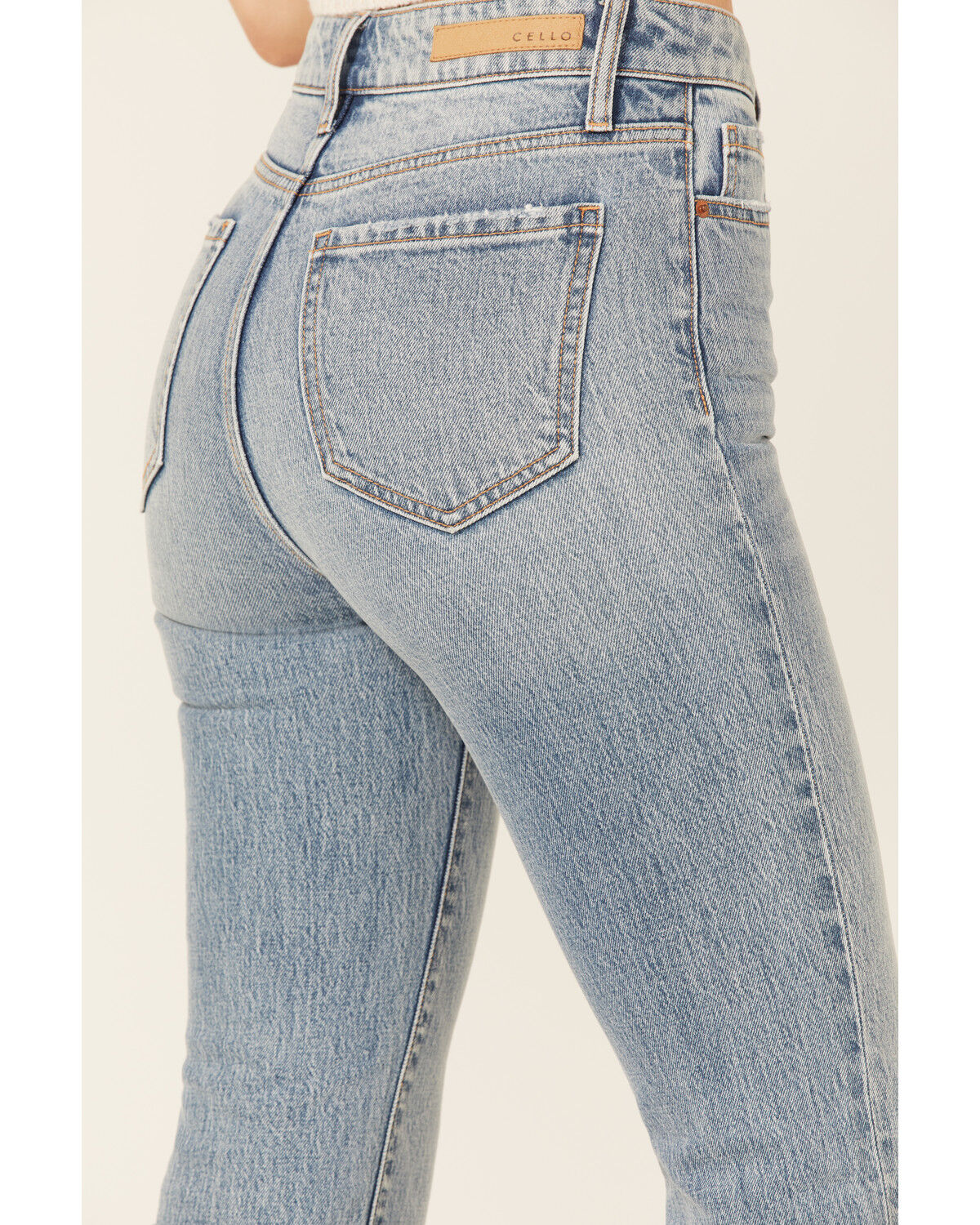 Image #4 - Cello Women's Light Wash High Rise Split Flare Jeans, Blue, hi-res