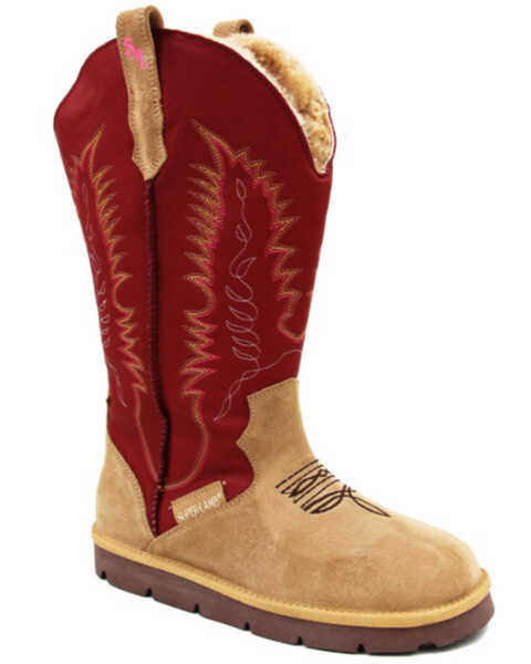 Image #1 - Superlamb Women's Cowgirl All Suede Leather Pull On Casual Boot - Round Toe, Chilli, hi-res
