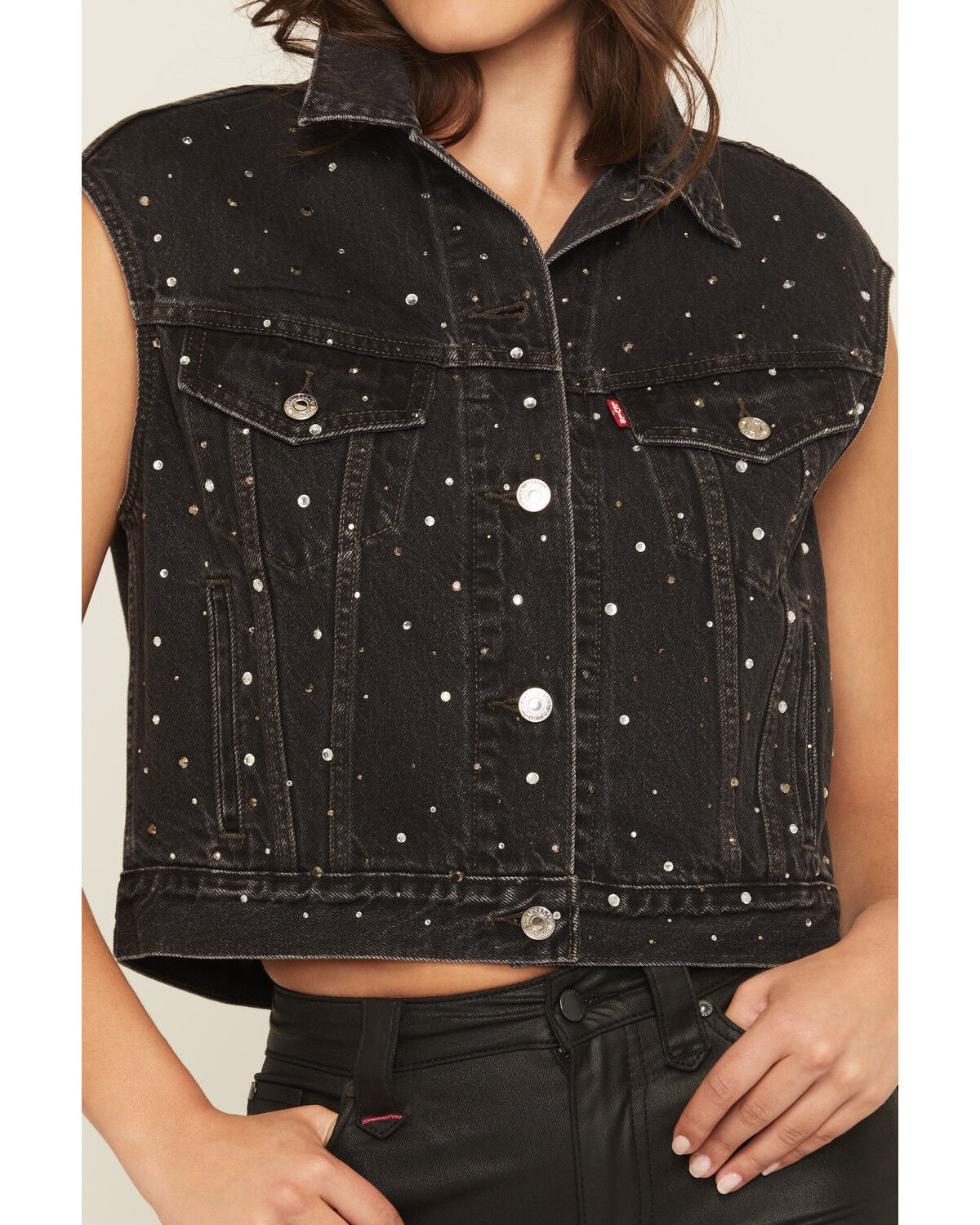 Image #3 - Levi's Premium Women's Embellished Denim Vest, Black, hi-res