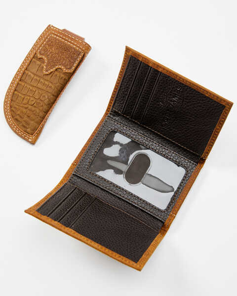 Image #2 - Cody James Men's Crocodile Embossed Wallet & Knife Sheath Set, Brown, hi-res