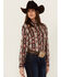 Image #1 - Wrangler Retro Women's Southwestern Print Long Sleeve Pearl Snap Western Shirt, Burgundy, hi-res