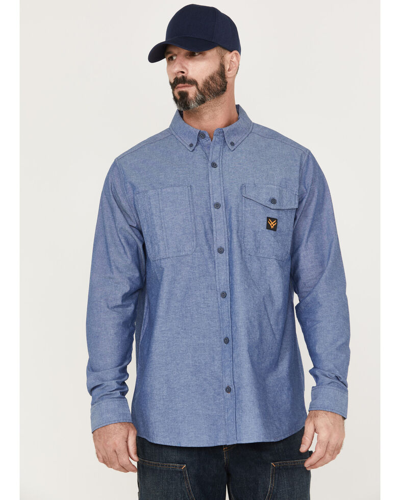 Hawx Men's Chambray Sun Protection Long Sleeve Button-Down Western Shirt - Tall , Blue, hi-res
