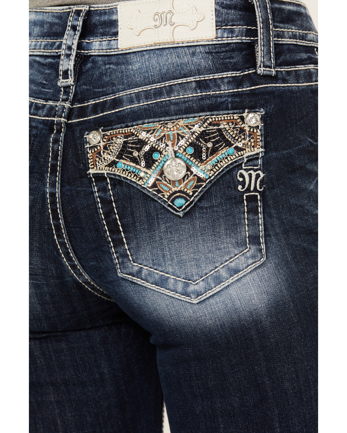 Image #2 - Miss Me Women's Dark Wash Mid Rise Bootcut Stretch Denim Jeans, , hi-res