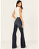 Image #3 - Shyanne Women's Bellflower Dark Wash Darted Waist Comfort Stretch Flare Jeans, Dark Wash, hi-res