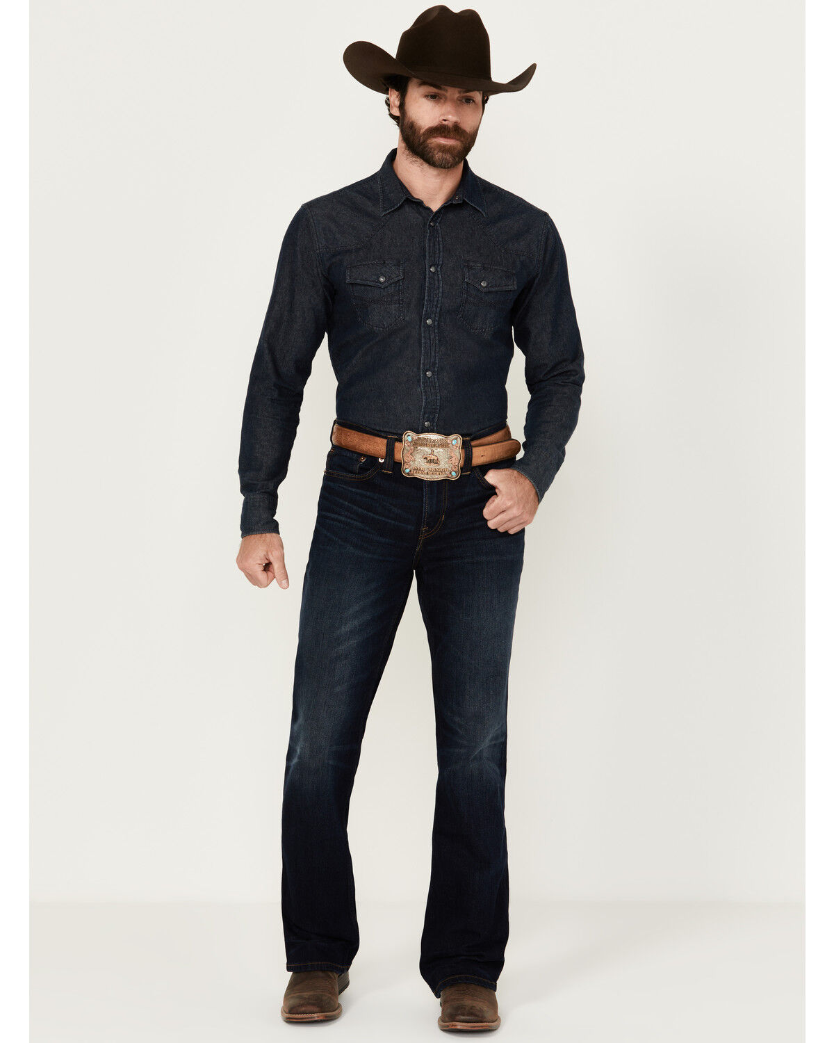 Image #1 - Blue Ranchwear Men's Carbon Dark Wash Slim Bootcut Stretch Denim Jeans, Dark Wash, hi-res